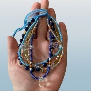 Sparkling Glass Seed Beads 5 Layered Anklet, Natural Lapis Lazuli & Non-magnetic